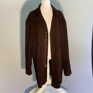 Whet Blu Chamois Suede Jacket Brown Boxy Zip Front Soft Leather Coat XXXL
